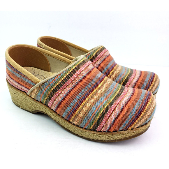 Dansko Vegan Womens Size EU 36 US 5.5-6 Striped Multi Slip On Work Clog Shoes - Picture 1 of 13